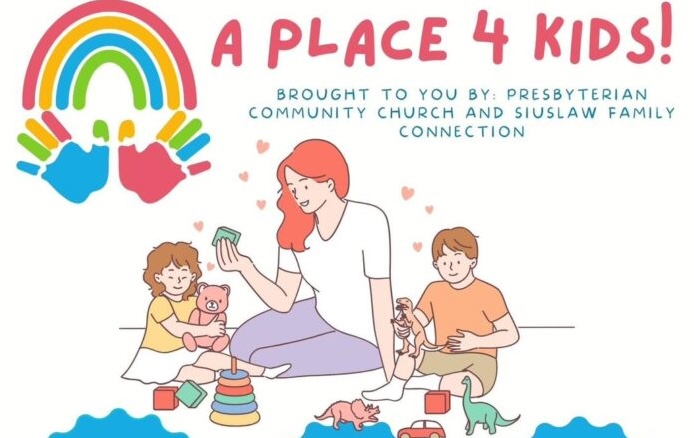 A Place For Kids graphic with hand and rainbow, children and parent playing